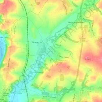 Argence topographic map, elevation, terrain