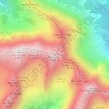 Birkkarspitze topographic map, elevation, terrain