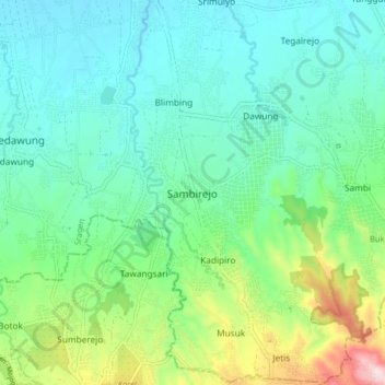 Sambirejo topographic map, elevation, terrain