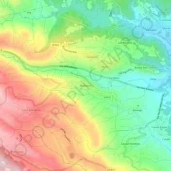Bornasco topographic map, elevation, terrain