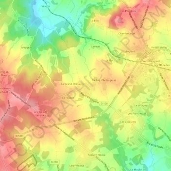 Arthugéras topographic map, elevation, terrain