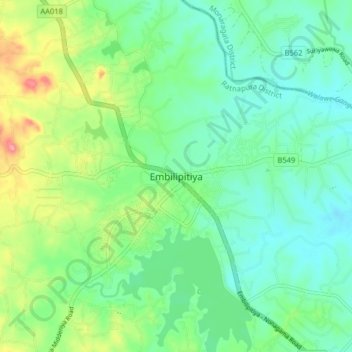 Embilipitiya topographic map, elevation, terrain