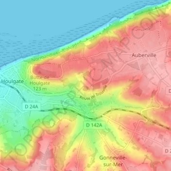 Beuzeval topographic map, elevation, terrain