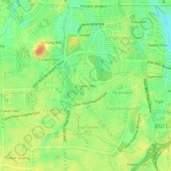 Cicayur Satu topographic map, elevation, terrain