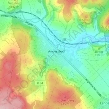 Angersbach topographic map, elevation, terrain