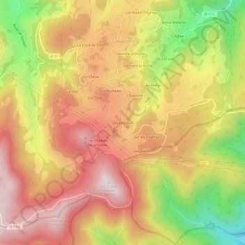 Les Coreaux topographic map, elevation, terrain