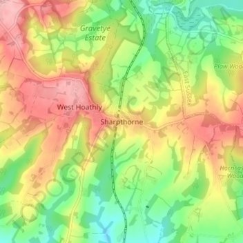 Sharpthorne topographic map, elevation, terrain