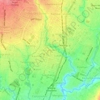 Kiduldalem topographic map, elevation, terrain