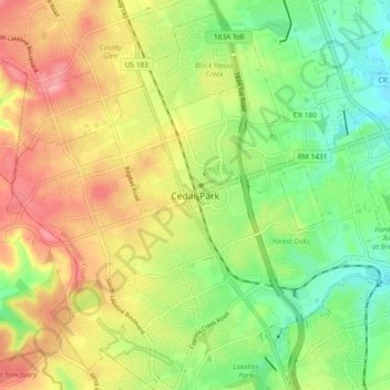 Cedar Park topographic map, elevation, terrain