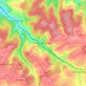 Untergimpern topographic map, elevation, terrain
