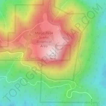 Marys Peak topographic map, elevation, terrain