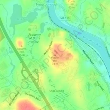 Potash Hill topographic map, elevation, terrain