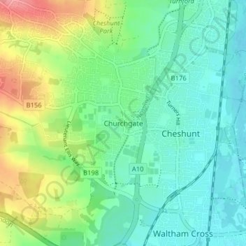 Churchgate topographic map, elevation, terrain