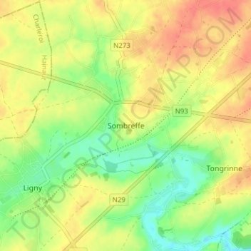 Sombreffe topographic map, elevation, terrain