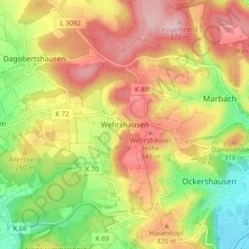 Wehrshausen topographic map, elevation, terrain