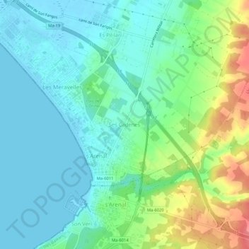 Ses Cadenes topographic map, elevation, terrain