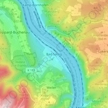 Bad Salzig topographic map, elevation, terrain