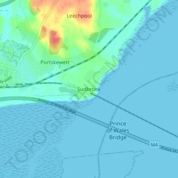 Sudbrook topographic map, elevation, terrain