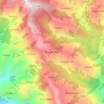 Chorgadh Malla topographic map, elevation, terrain