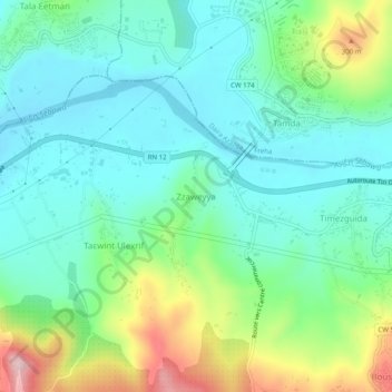 Zaouia topographic map, elevation, terrain