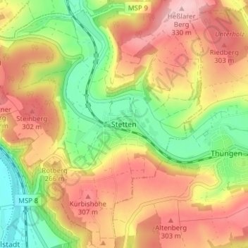 Stetten topographic map, elevation, terrain