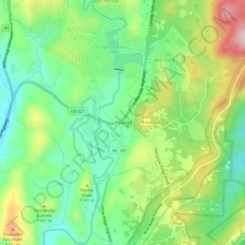Pineola topographic map, elevation, terrain