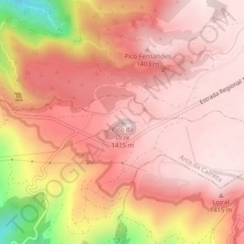 Pico da Urze topographic map, elevation, terrain