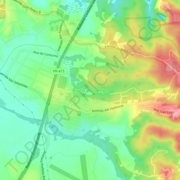 Borda do Campo topographic map, elevation, terrain