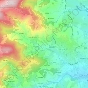 Le Rousseau topographic map, elevation, terrain