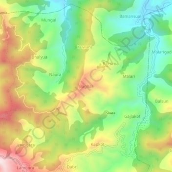 Baghar topographic map, elevation, terrain