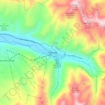 Telluride topographic map, elevation, terrain