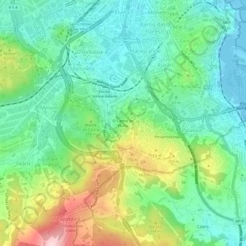 O Castro de Elviña topographic map, elevation, terrain
