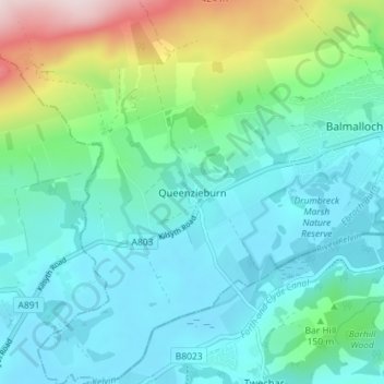 Queenzieburn topographic map, elevation, terrain