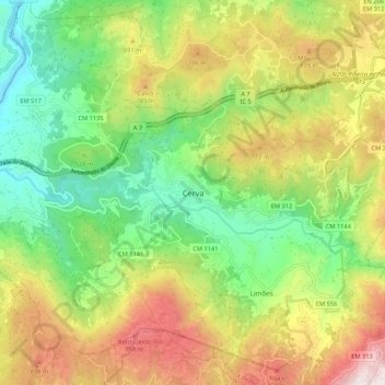 Cerva topographic map, elevation, terrain