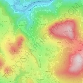 Granoux topographic map, elevation, terrain