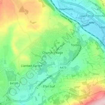 Church Village topographic map, elevation, terrain