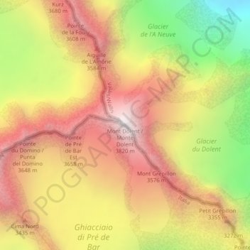 Mont Dolent / Monte Dolent topographic map, elevation, terrain