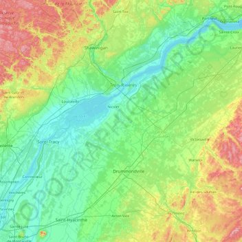 Nicolet-Yamaska topographic map, elevation, terrain