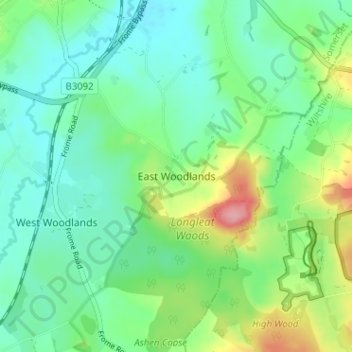 East Woodlands topographic map, elevation, terrain