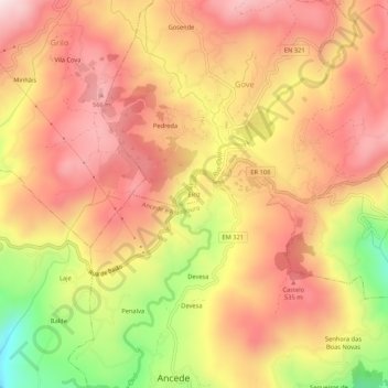 Eiriz topographic map, elevation, terrain