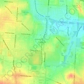 Shakertown topographic map, elevation, terrain
