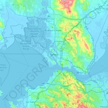 Vallejo topographic map, elevation, terrain