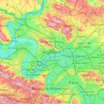 Argenteuil topographic map, elevation, terrain