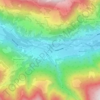 Lainach topographic map, elevation, terrain