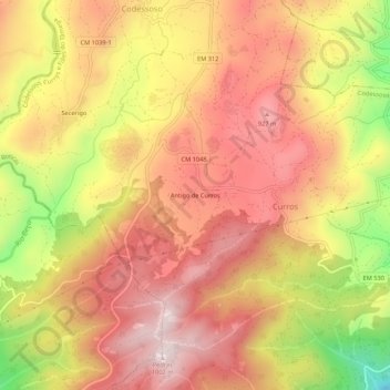 Antigo de Curros topographic map, elevation, terrain