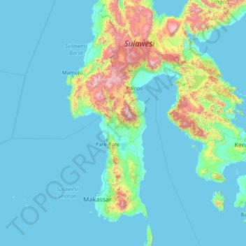 Sulawesi du Sud topographic map, elevation, terrain