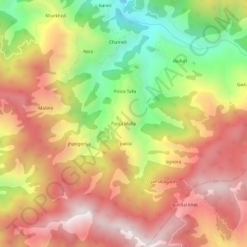 Pasta Malla topographic map, elevation, terrain