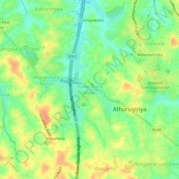 Hokandara North topographic map, elevation, terrain