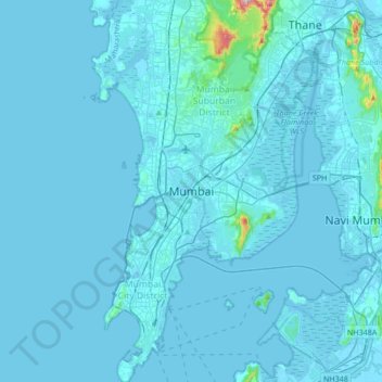 Mumbai topographic map, elevation, terrain