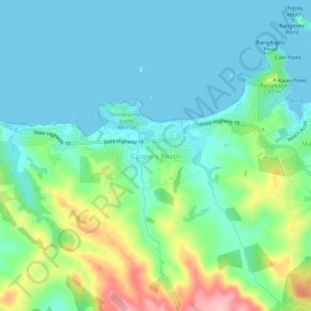 Coopers Beach topographic map, elevation, terrain